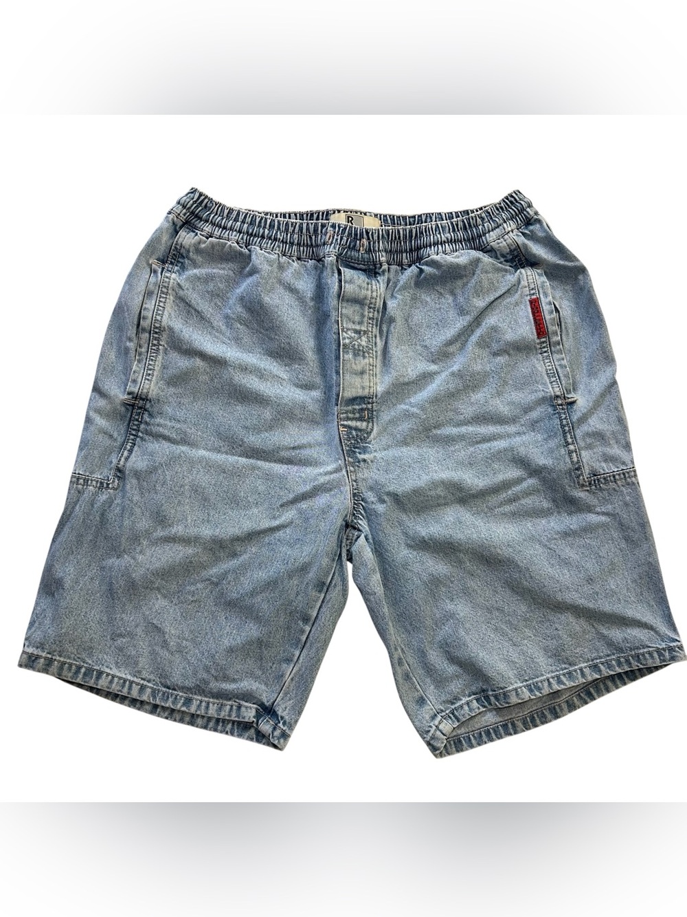 Vintage 90s Rigolletto Light Wash Elastic Waist Denim Shorts Men’s Jorts Sz L 9”